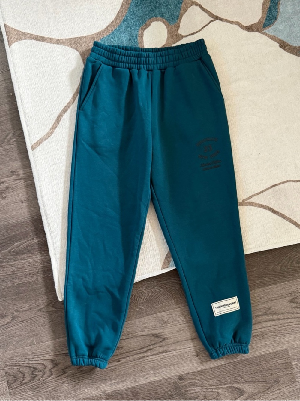 S/M The Giving Movement Oversized Teal Blue Fleece Jogger Track Sweatpants EUC